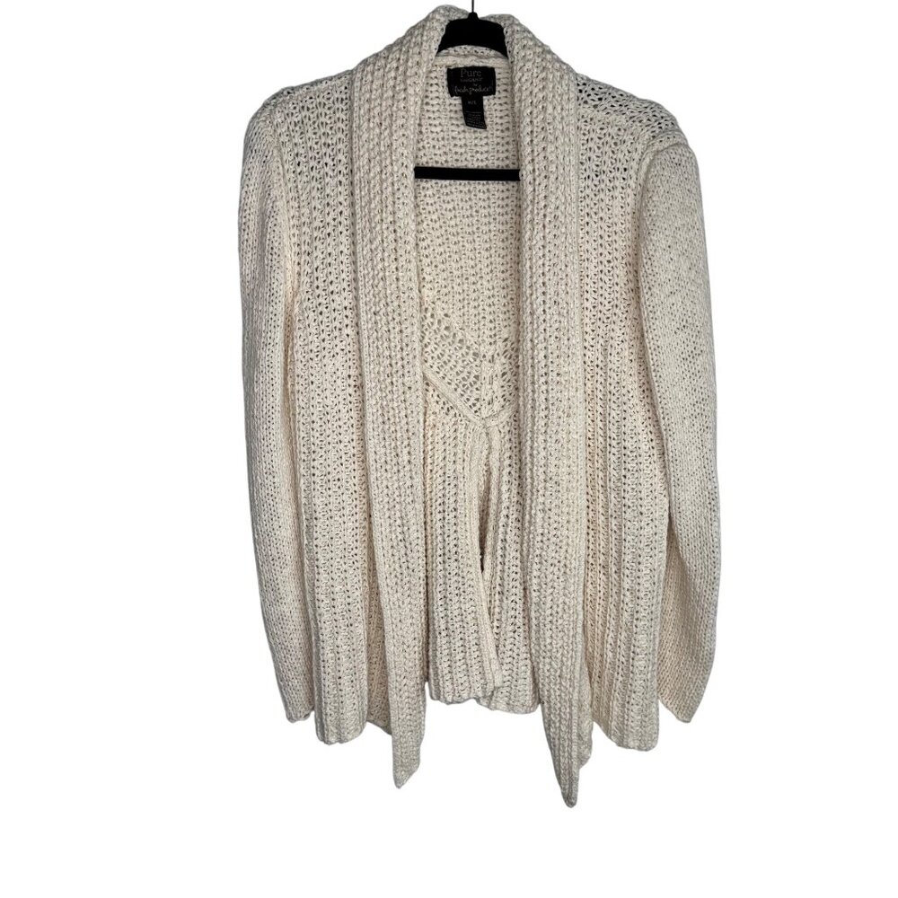 Pure Handknit for Fresh Produce Ivory Open Front Cardigan 100% Cotton Womens M/L